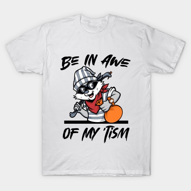 Be In Awe Of My 'Tism, Funny Raccoon and quote men woman T-Shirt by Radoxompany